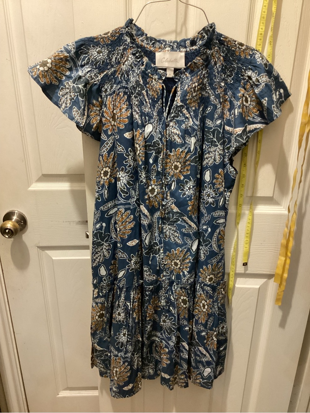 Cleobella Navy Floral Tiered Dress with Golden Accents